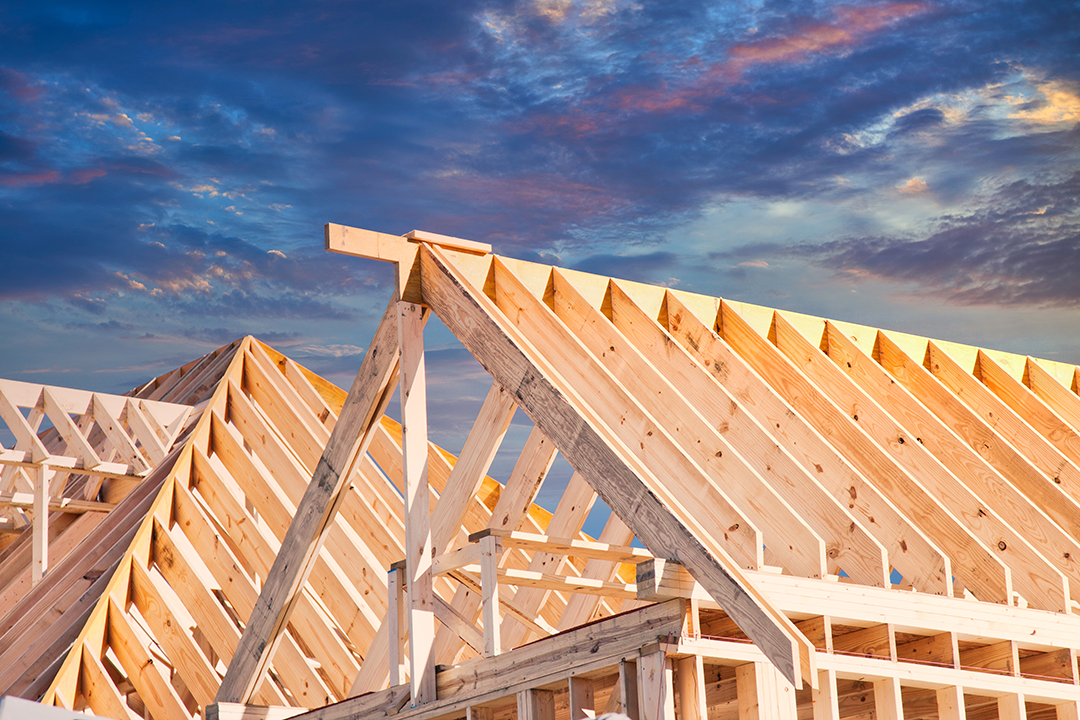 Close up of a house roof under construction