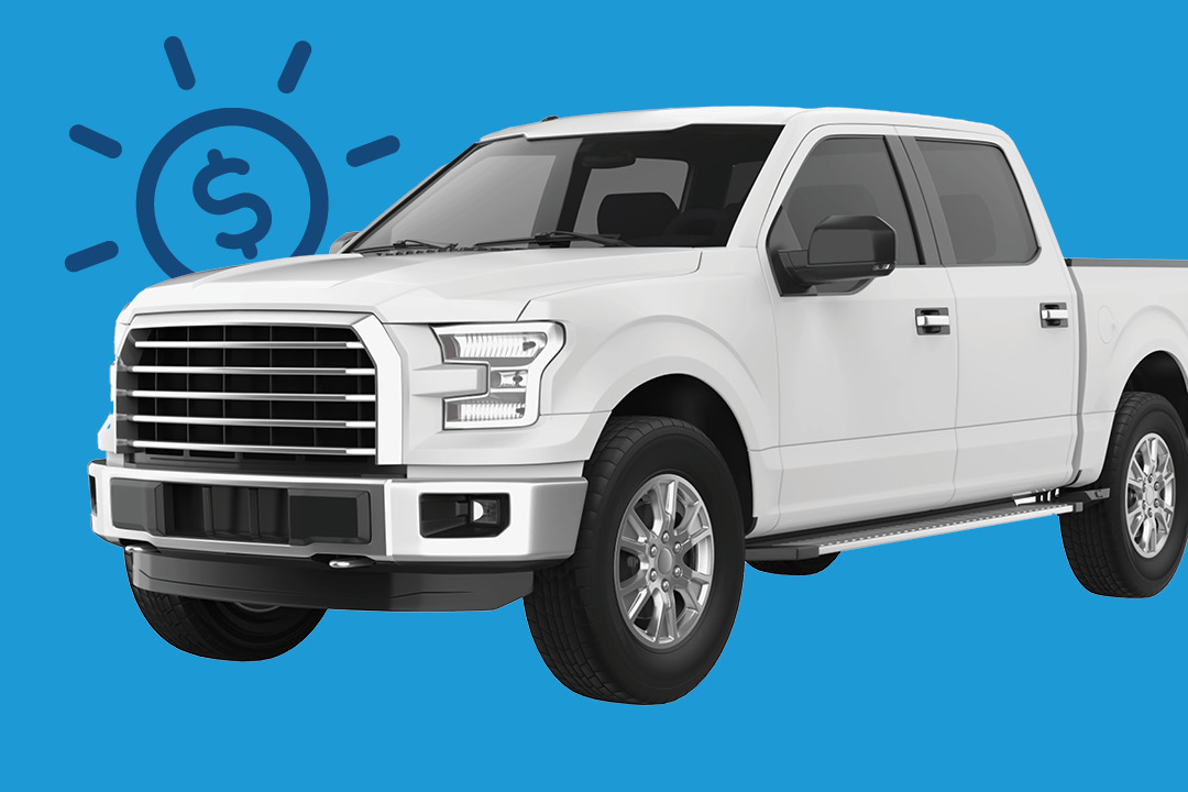 A white truck on a blue background.